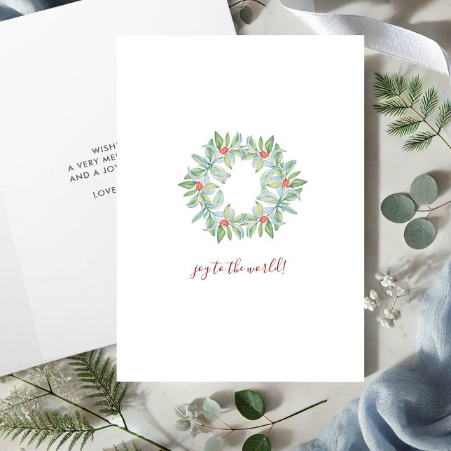 Botanisches Rot-Grün-Wasserfarbenkranz Weihnachten (Simple Christmas cards watercolor wreath by Victoria Grigaliunas Do Tell A Belle)