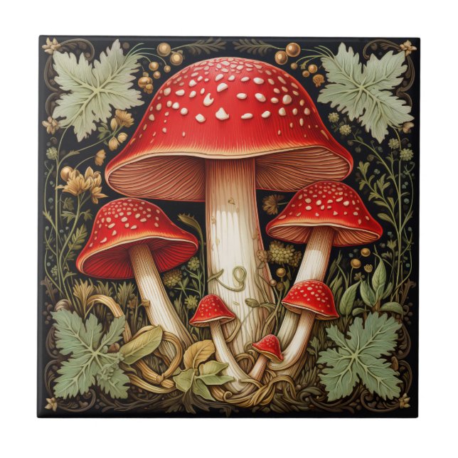 Botanisches Rotes Amanita Muskaria 3D-Effekt Pilz Fliese (Vorderseite)
