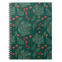 Botanisches rotes Beeren-Weihnachtsnotizbuch