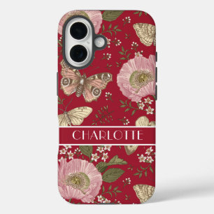 Botanisches Rotes Monogramm der modernen Wildblume iPhone 16 Hülle