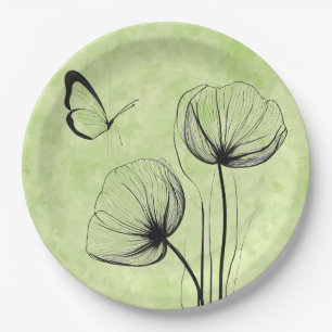 Botanisches Schmetterlingspapier Minimalistische B Pappteller