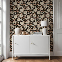 Botanisches Schwarz-Beige-Lily-Floral-Muster