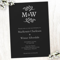 Botanisches Schwarzes Hochzeitspaar Monogram
