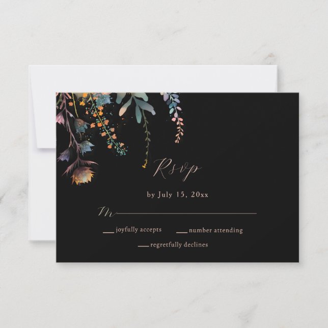 Botanisches Schwarzes Hochzeitswasser RSVP Karte (Vorderseite)