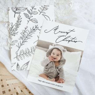 Botanisches Schwarzes und Weiß Merriest Weihnachts Feiertagskarte