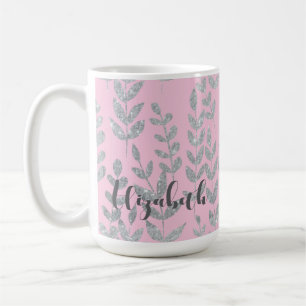 Botanisches Silber Blätter Rosa Rosa Persönliche B Kaffeetasse