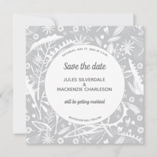 Botanisches Silbergraumuster Save the Date Einladung