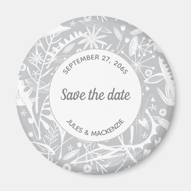Botanisches Silbergraumuster Save the Date Magnet (Vorne)