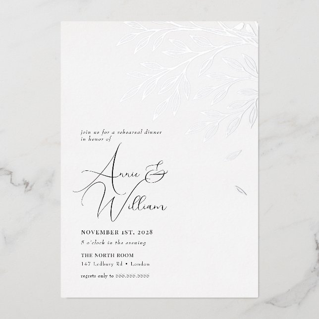 Botanisches Silver Leaf Probe Abendessen Folieneinladung (Vorderseite)