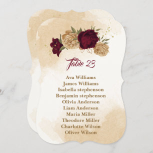 Botanisches Sitzdiagramm aus Maroon-Beige Einladung