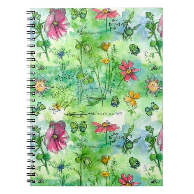 Botanisches Sketchbook Butterfly Wasserfarbe Blume Notizblock (Vorderseite)