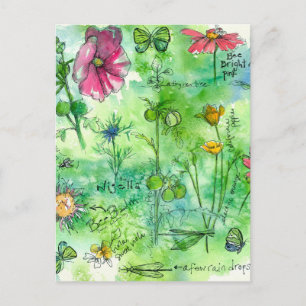 Botanisches Sketchbook Butterfly Wasserfarbe Blume Postkarte