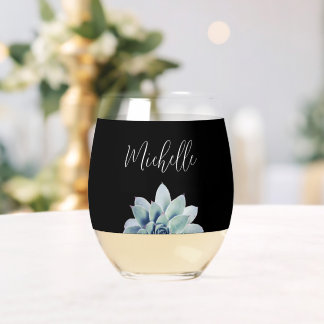 Botanisches Sukkulent Elegantes Skript Klassisches Weinglas Ohne Stiel