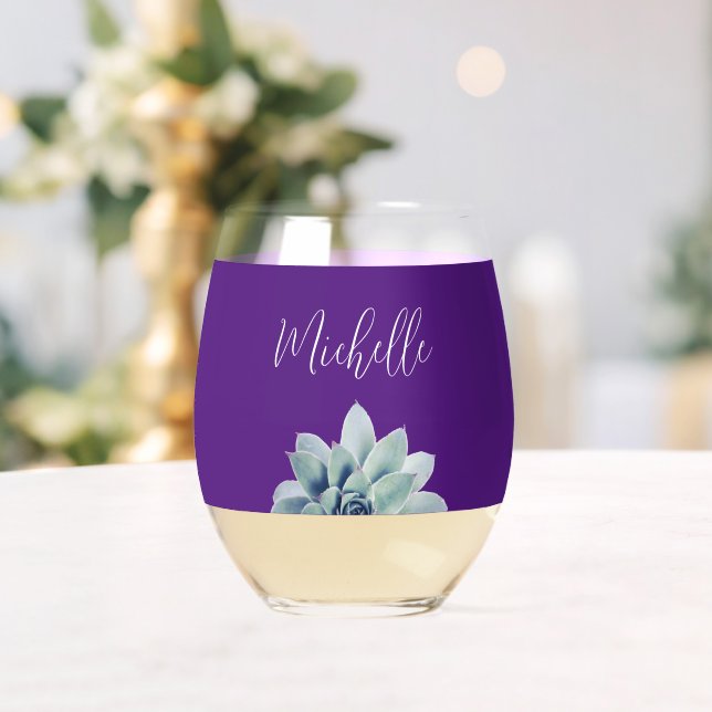 Botanisches Sukkulent Trendy Purple Elegant Weinglas Ohne Stiel (Insitu (Hochzeit))
