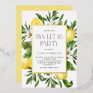 Botanisches Sweet 16 Party mit Aquarellfarbe Folieneinladung