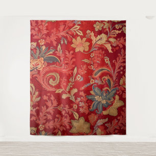 Botanisches Tapestes - Blumenmuster auf Rot Wandteppich