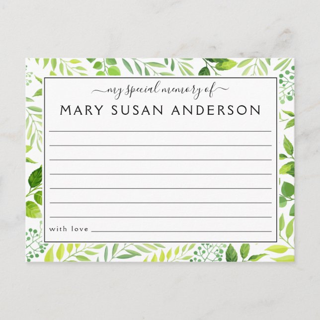 Botanisches Teilen einer Gedächtnisbeerdigungskart Postkarte (Vorderseite)