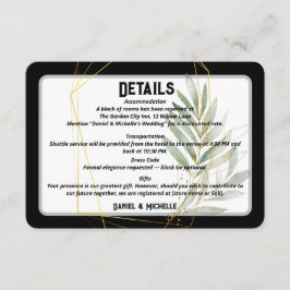 Botanisches Thema der modernen schwarzen Goldhochz Begleitkarte