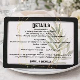 Botanisches Thema der modernen schwarzen Goldhochz Begleitkarte