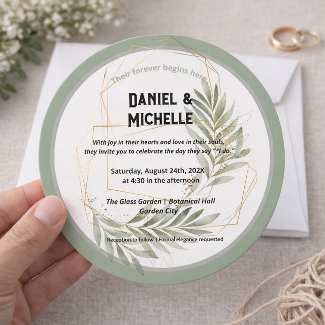 Botanisches Thema der modernen schwarzen Goldhochz Einladung (Von Creator hochgeladen)