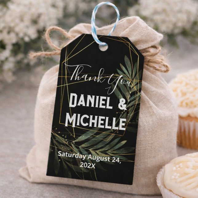 Botanisches Thema der modernen schwarzen Goldhochz Geschenkanhänger (Von Creator hochgeladen)