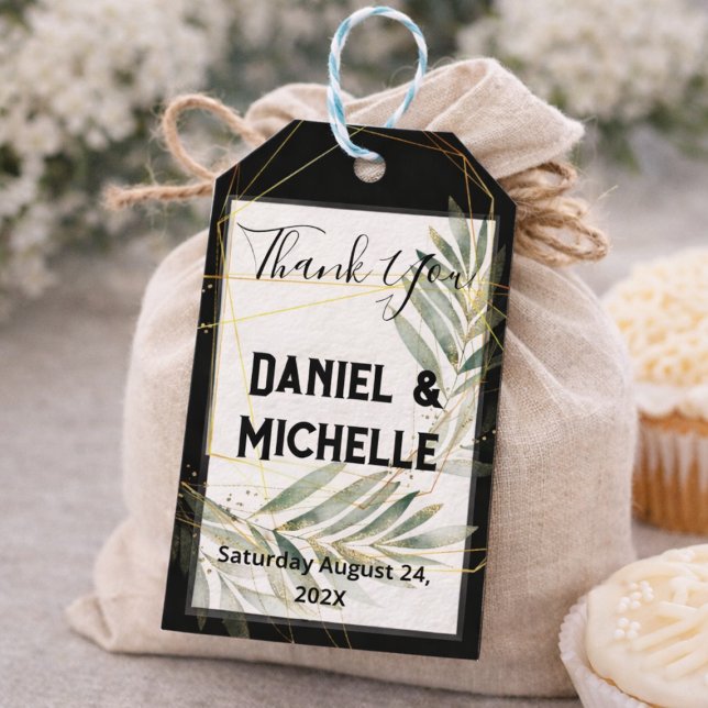 Botanisches Thema der modernen schwarzen Goldhochz Geschenkanhänger (Von Creator hochgeladen)