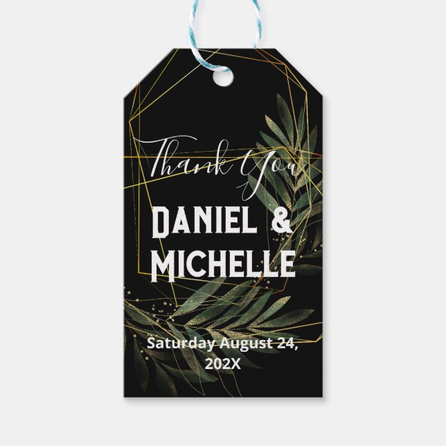 Botanisches Thema der modernen schwarzen Goldhochz Geschenkanhänger (Vorderseite)