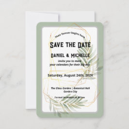 Botanisches Thema der modernen schwarzen Goldhochz Save The Date
