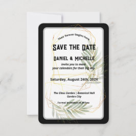 Botanisches Thema der modernen schwarzen Goldhochz Save The Date
