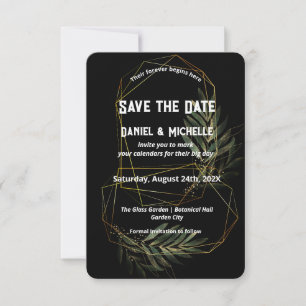 Botanisches Thema der modernen schwarzen Goldhochz Save The Date