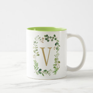 Botanisches Traumgrün verlässt Monogramm Zweifarbige Tasse