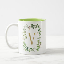 Botanisches Traumgrün verlässt Monogramm Zweifarbige Tasse