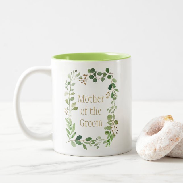 Botanisches Traumgrün verlässt Mutter des Zweifarbige Tasse (Mit Donut)