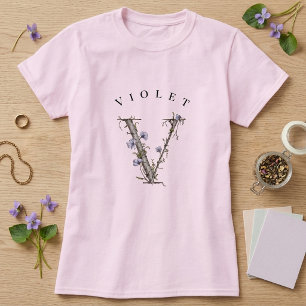 Botanisches Veilchen 'V' Monogramm mit Birke & Blu T-Shirt