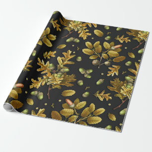 Botanisches Vintag-braunes Schwarzes Eicheneich Bl Geschenkpapier