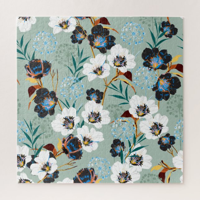 Botanisches Vintages Blumenmuster Puzzle (Vertikal)
