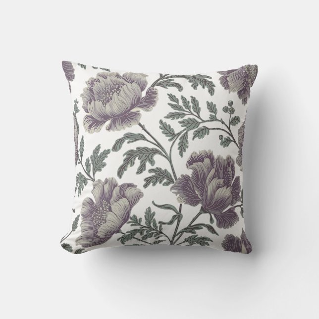 Botanisches Vintages Lila Peony Pattern Kissen (Vorderseite)