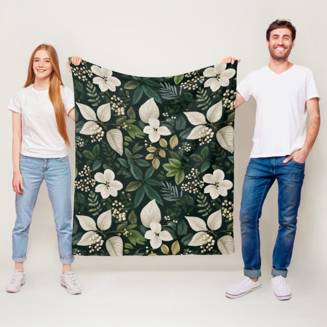 Botanisches Wald Blatt Weißes Blumenmuster Fleecedecke (Beispiel)