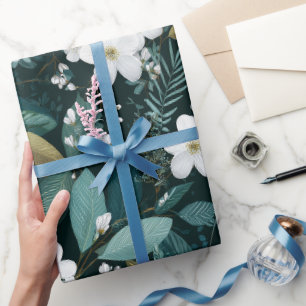 Botanisches Wald Blatt Weißes Blumenmuster Geschenkpapier