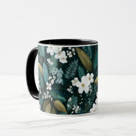 Botanisches Wald Blatt Weißes Blumenmuster Tasse