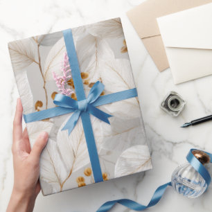 Botanisches Waldblatt Weißes Blumenmuster Geschenkpapier