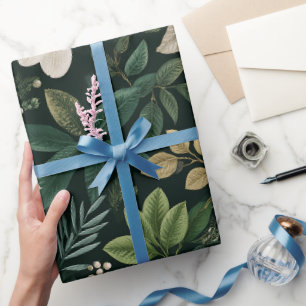 Botanisches Waldblatt Weißes Blumenmuster Geschenkpapier
