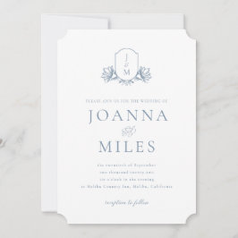 Botanisches Wappen Dusty Blue Monogram Einladung