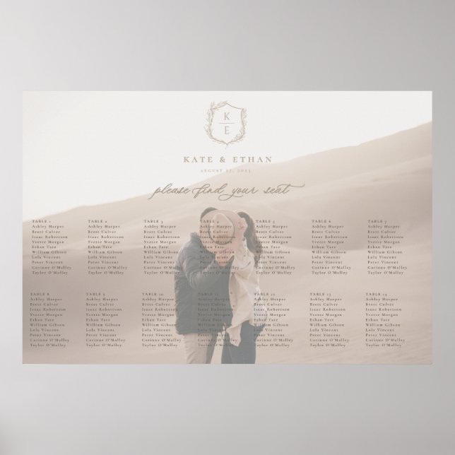 Botanisches Wappen-Foto Hochzeitstabelle Poster (Vorne)