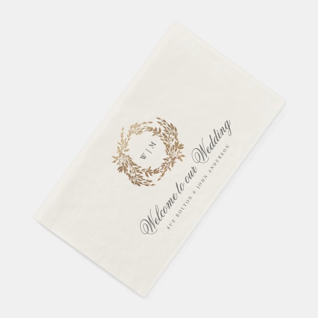 Botanisches Wappen-Hochzeit mit klassischem Gold M Serviette (Ecke)