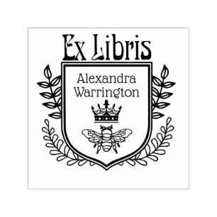 Botanisches Wappen mit Biene und Krone Ex Libris B Permastempel