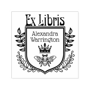 Botanisches Wappen mit Biene und Krone Ex Libris B Permastempel