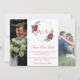 Botanisches Wappen mit floralen Flecken 3 Monogram Save The Date