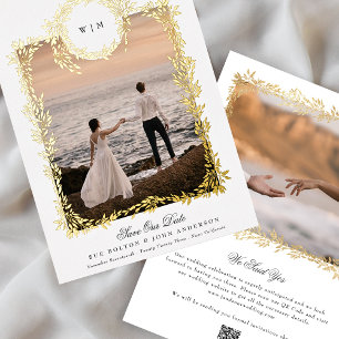 Botanisches Wappen Monogram Foto Frame Real Gold Folieneinladung