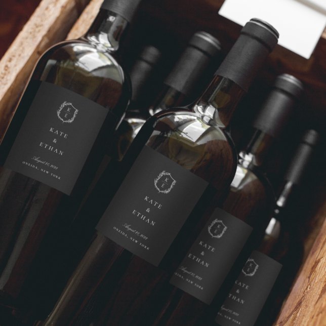 Botanisches Wappen Monogram Wedelweinlabel Weinetikett (Von Creator hochgeladen)